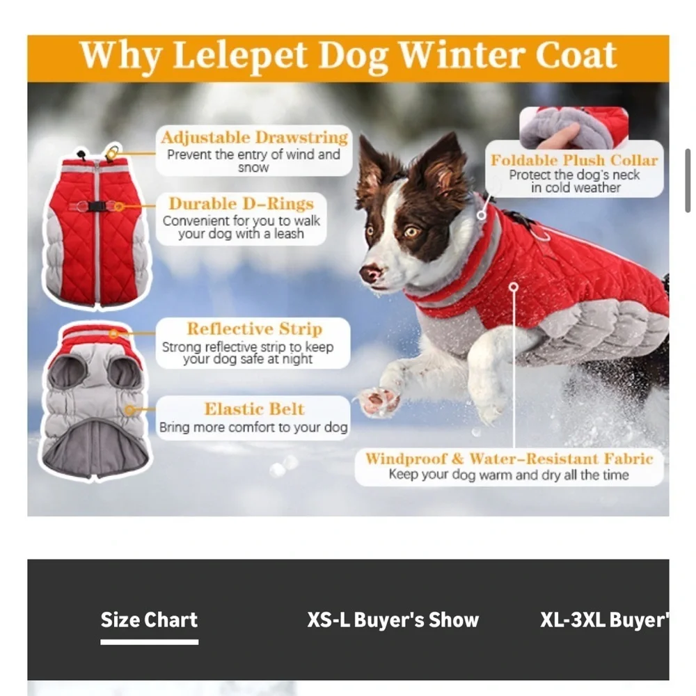Lelepet Dog Coat Warm Dog Winter Coat Waterproof Dogs Jacket L/ 488-bb3